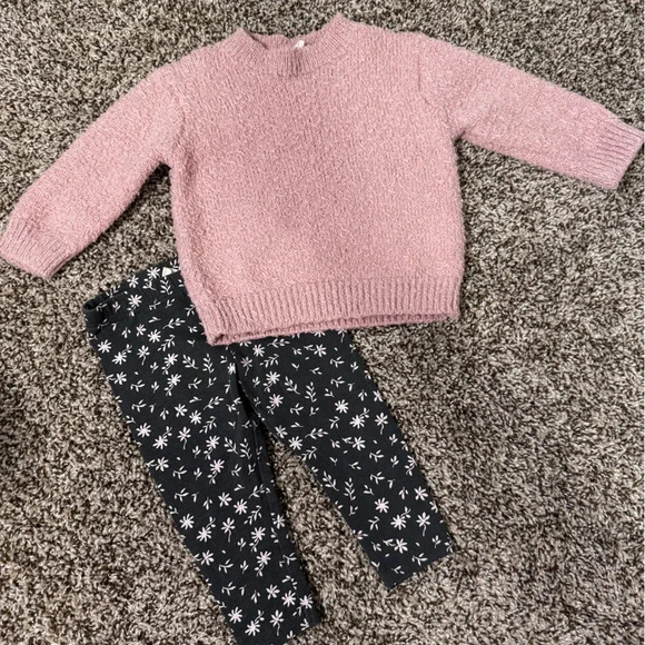 Jessica Simpson Toddler Sweater and Leggings Set - pink and gray, size 12 months - Picture 2 of 6